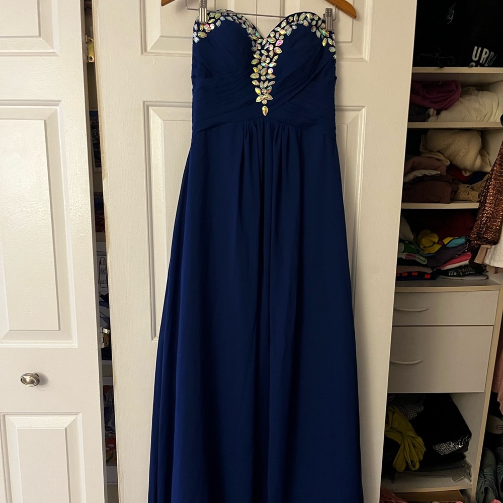 *NEW* Navy blue prom strapless rhinestone maxi dress for prom/formal